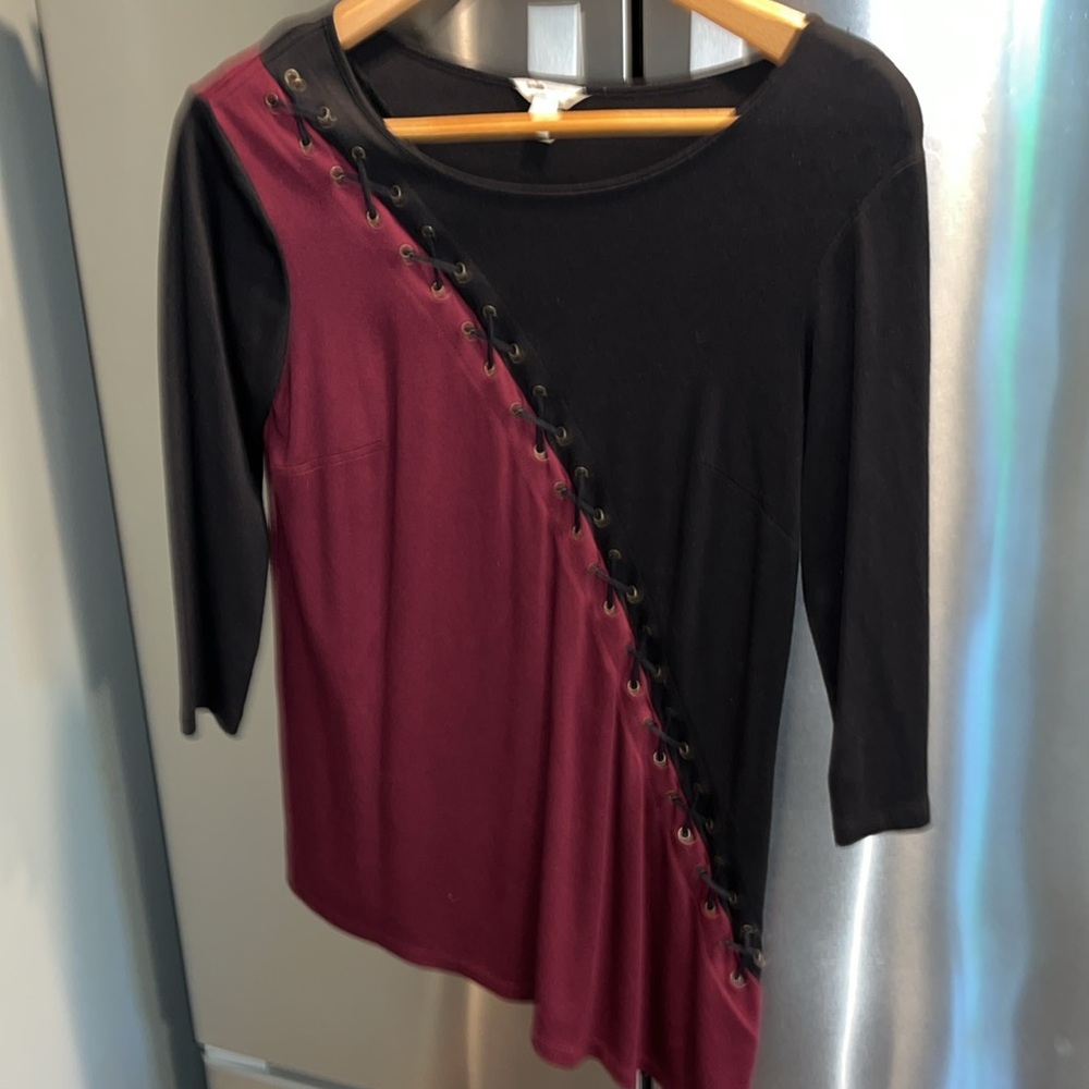 Pirate shirt purple black asymmetrical laced TUNIC copper grommet women’s S Med